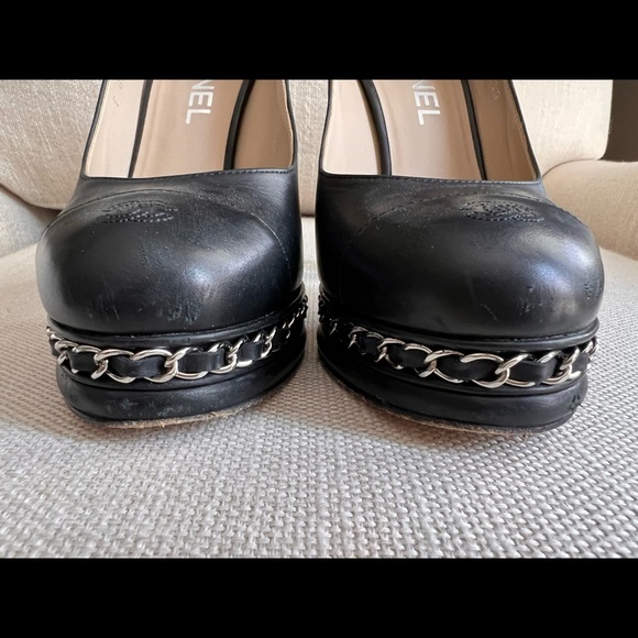 Authentic Chanel Leather Platform Heels 37.5 - Picture 6 of 8